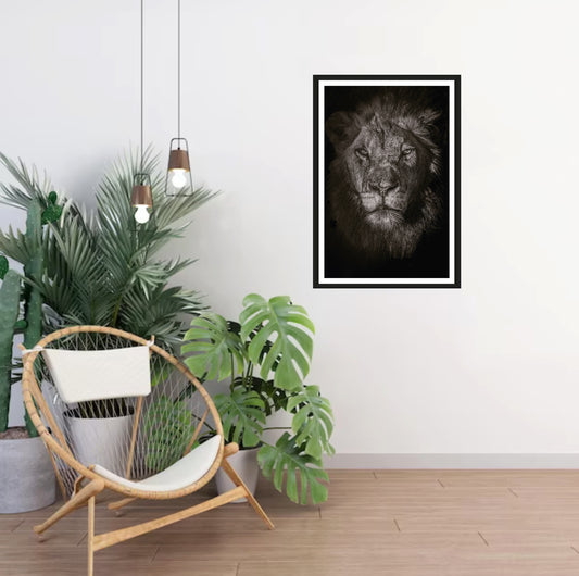 hanging on a white wall above a chair and a commode hanging on a white wall in a room with a chair and plants next to it.